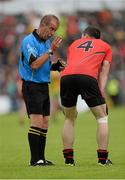 23 June 2013; Referee Eddie Kinsella in conversation with Keith Quinn, Down. Ulster GAA Football Senior Championship Semi-Final, Donegal v Down, Kingspan Breffni Park, Cavan. Picture credit: Oliver McVeigh / SPORTSFILE