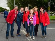 23 June 2013; Cork supporters, left to right, Billy Finn, Edel, Orla and Anne Mulcahy, Evelyn Finn and Aoife Murphy, on their way to the game. Munster GAA Hurling Senior Championship Semi-Final, Cork v Clare, Gaelic Grounds, Limerick. Picture credit: Ray McManus / SPORTSFILE