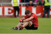 23 June 2013; A dejected Peter Turley, Down, after the final whistle. Ulster GAA Football Senior Championship Semi-Final, Donegal v Down, Kingspan Breffni Park, Cavan. Picture credit: Oliver McVeigh / SPORTSFILE