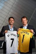 24 June 2013; Setanta Sports has added BT Sport and ESPN to its line up for the next three seasons. From August 1st Setanta subscribers will receive BT Sport 1, BT Sport 2 and ESPN in addition to Setanta’s two channels. This gives Setanta Sports subscribers 71 live Premier League games including 18 first pick Saturday games, with a 12.45pm kick off. In addition BT Sport  also have Aviva Premiership rugby, the FA Cup,  Bundesliga, French Top 14 rugby, Ligue 1, Serie A and 30 live UFC events to name but a few. In attendance at today’s announcement was former Liverpool and Manchester United striker Michael Owen and former British and Irish Lions star Austin Healey. Setanta Sports and BT Sport Announcement, The Marker Hotel, Grand Canal Square, Docklands, Dublin. Picture credit: David Maher / SPORTSFILE