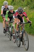 23 June 2013; David McCann, Synergy Baku Cycling Project, leads Sam Bennett, An Post Chainreaction Sean Kelly Team, and Conor Dunne, Vl Technics – Abutriek, during the Elite Men's National Road Race Championships. Carlingford, Co. Louth. Picture credit: Stephen McMahon / SPORTSFILE