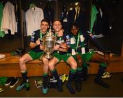 3 November 2019; Shamrock Rovers players, from left, Gary O'Neill, Brandon Kavanagh and Thomas Oluwa celebrate following the extra.ie FAI Cup Final between Dundalk and Shamrock Rovers at the Aviva Stadium in Dublin. Photo by Stephen McCarthy/Sportsfile