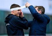 4 November 2019; Garry Ringrose has tape applied to his head by physiotherapist Brendan O'Connell during Leinster Rugby squad training at Energia Park in Donnybrook, Dublin. Photo by Ramsey Cardy/Sportsfile