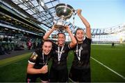 3 November 2019; Wexford Youths players, from left, Orlaith Conlon, Kylie Murphy and Lauren Dwyer celebrate following the Só Hotels FAI Women's Cup Final between Wexford Youths and Peamount United at the Aviva Stadium in Dublin. Photo by Stephen McCarthy/Sportsfile