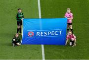 3 November 2019; Flag Bearers ahead of the Só Hotels FAI Women's Cup Final between Wexford Youths and Peamount United at the Aviva Stadium in Dublin. Photo by Michael P Ryan/Sportsfile