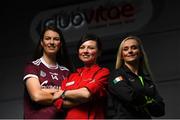 4 November 2019; Today, Club Vitae, announces its appointment as an Official Supporter of the 20x20 movement. 20×20 is an all-inclusive movement to shift Ireland’s cultural perception of women’s sport by 2020 and encourage more women to get involved at all levels of sport. Each of the 13 Club Vitae locations nationwide will champion women in sport by hosting a 20x20 Week between November and December and again between January and March 2020, offering a suite of fitness services and health and wellness facilities to women free of charge. Pictured is Galway camogie player Niamh Hannify, left, Tatiana Suhari, Club Vitae, centre, and gymnast Molly Nightingale at Club Vitae at the Clayton Hotel Cardiff Lane in Dublin. Photo by Ramsey Cardy/Sportsfile