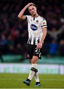 3 November 2019; Daniel Cleary of Dundalk reacts after missing a penalty during the penalty shootout of the extra.ie FAI Cup Final between Dundalk and Shamrock Rovers at the Aviva Stadium in Dublin. Photo by Ben McShane/Sportsfile