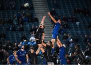 1 November 2019; Ross Molony of Leinster wins a line out over Joe Davies of Dragons during the Guinness PRO14 Round 5 match between Leinster and Dragons at the RDS Arena in Dublin. Photo by Eóin Noonan/Sportsfile