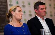 5 November 2019; Olympic Federation of Ireland President Sarah Keane, left, and CEO Peter Sherrard during an Olympic Federation of Ireland Media Briefing in Dublin on a Ticketing Update for Tokyo 2020 Olympic Games. Photo by Ramsey Cardy/Sportsfile