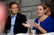 5 November 2019; Olympic Federation of Ireland President Sarah Keane, right, and Elämys Group CEO Jussi Viskari during an Olympic Federation of Ireland Media Briefing in Dublin on a Ticketing Update for Tokyo 2020 Olympic Games. Photo by Ramsey Cardy/Sportsfile