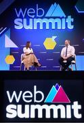 5 November 2019; Jessica Ennis-Hill, Founder & CEO, Jennis Fitness, and Ger Gilroy, Managing Director, Off The Ball, on SportsTrade stage during the opening day of Web Summit 2019 at the Altice Arena in Lisbon, Portugal. Photo by Stephen McCarthy/Web Summit via Sportsfile