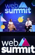 5 November 2019; Jessica Ennis-Hill, Founder & CEO, Jennis Fitness, and Ger Gilroy, Managing Director, Off The Ball, on SportsTrade stage during the opening day of Web Summit 2019 at the Altice Arena in Lisbon, Portugal. Photo by Stephen McCarthy/Web Summit via Sportsfile