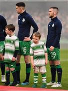 3 November 2019; Jack Byrne of Shamrock Rovers with mascot Finn Libreri Coleman, age 5, before the extra.ie FAI Cup Final between Dundalk and Shamrock Rovers at the Aviva Stadium in Dublin. Photo by Ben McShane/Sportsfile