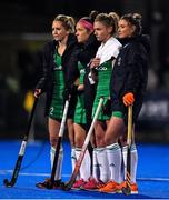 3 November 2019; Ireland players, from left, Nicola Daly, Bethany Barr, Chloe Watkins and Gillian Pinder looki on during the penalty stroke shootout during the FIH Women's Olympic Qualifier match between Ireland and Canada at Energia Park in Dublin. Photo by Brendan Moran/Sportsfile