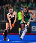 3 November 2019; Natalie Sourisseau of Canada in action against Sarah Hawkshaw of Ireland during the FIH Women's Olympic Qualifier match between Ireland and Canada at Energia Park in Dublin. Photo by Brendan Moran/Sportsfile