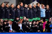 3 November 2019; The Ireland team sing &quot;Ireland's Call&quot; prior to the FIH Women's Olympic Qualifier match between Ireland and Canada at Energia Park in Dublin. Photo by Brendan Moran/Sportsfile