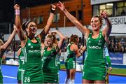 3 November 2019; Ireland players Anna O’Flanagan, left, and Nikki Evans celebrate after the FIH Women's Olympic Qualifier match between Ireland and Canada at Energia Park in Dublin. Photo by Brendan Moran/Sportsfile