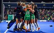 3 November 2019; Ireland players celebrate after the FIH Women's Olympic Qualifier match between Ireland and Canada at Energia Park in Dublin. Photo by Brendan Moran/Sportsfile