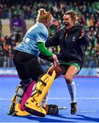 3 November 2019; Ayeisha McFerran, left, and Nikki Evans of Ireland celebrate after the FIH Women's Olympic Qualifier match between Ireland and Canada at Energia Park in Dublin. Photo by Brendan Moran/Sportsfile