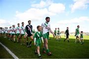 27 October 2019; Seán Campbell of Sarsfields leads his side in the parade ahead of the Kildare County Senior Club Football Championship Final Replay match between Moorefield and Sarsfields at St Conleth's Park in Newbridge, Kildare. Photo by Eóin Noonan/Sportsfile