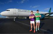 8 November 2019; Wexford's Lee Chin, left, and Limerick's Diarmuid Byrnes were at Aer Lingus Hangar 6 at Dublin Airport this morning where Aer Lingus, in partnership with the GAA & GPA, unveiled a one-of-a-kind customised playing kit for the New York Hurling Classic which takes place at Citi Field in New York on November 16th. Aer Lingus will once again be the Official Airline of the event and will be responsible for flying the four teams to New York.  Aer Lingus is Ireland’s only 4-Star airline and has been involved in the Hurling Classic on three previous occasions where it has been played at Fenway Park in 2015, 2017 & 2018. Photo by Seb Daly/Sportsfile
