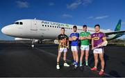 8 November 2019; Kilkenny's Paul Murphy, Tipperary's Barry Heffernan, Limerick's Diarmuid Byrnes, and Wexford's Lee Chin were at Aer Lingus Hangar 6 at Dublin Airport this morning where Aer Lingus, in partnership with the GAA & GPA, unveiled a one-of-a-kind customised playing kit for the New York Hurling Classic which takes place at Citi Field in New York on November 16th. Aer Lingus will once again be the Official Airline of the event and will be responsible for flying the four teams to New York.  Aer Lingus is Ireland’s only 4-Star airline and has been involved in the Hurling Classic on three previous occasions where it has been played at Fenway Park in 2015, 2017 & 2018. Photo by Seb Daly/Sportsfile