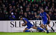 8 November 2019; Ross Byrne of Leinster dives over to score his side's fifth try during the Guinness PRO14 Round 6 match between Connacht and Leinster at the Sportsground in Galway. Photo by Ramsey Cardy/Sportsfile