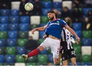 8 November 2019; Mark Stafford of Linfield in action against Pat Hoban of Dundalk during the Unite the Union Champions Cup first leg match between Linfield and Dundalk at the National Football Stadium at Windsor Park in Belfast. Photo by Oliver McVeigh/Sportsfile