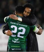 8 November 2019; Bundee Aki of Connacht and Joe Tomane of Leinster following the Guinness PRO14 Round 6 match between Connacht and Leinster at the Sportsground in Galway. Photo by Ramsey Cardy/Sportsfile