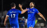8 November 2019; James Lowe of Leinster, right, celebrates with team-mate Ed Byrne after the Guinness PRO14 Round 6 match between Connacht and Leinster in the Sportsground in Galway. Photo by Brendan Moran/Sportsfile