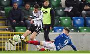 8 November 2019; Daniel Kelly of Dundalk in action against Joel Cooper of Linfield during the Unite the Union Champions Cup first leg match between Linfield and Dundalk at the National Football Stadium at Windsor Park in Belfast. Photo by Oliver McVeigh/Sportsfile