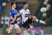 8 November 2019; Dean Jarvis of Dundalk in action against Stephen Fallon of Linfield during the Unite the Union Champions Cup first leg match between Linfield and Dundalk at the National Football Stadium at Windsor Park in Belfast. Photo by Oliver McVeigh/Sportsfile