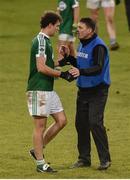 27 October 2019; Eamonn McGeel of Gaoth Dobhair speaks to Gaoth Dobhair Manager Mervyn O'Donnell after the Donegal County Senior Club Football Championship Final Replay match between Gaoth Dobhair and Naomh Conaill at Mac Cumhaill Park in Ballybofey, Donegal. Photo by Oliver McVeigh/Sportsfile
