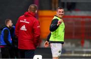 9 November 2019; Tommy O'Donnell of Munster in conversation with forwards coach Graham Rowntree prior to the Guinness PRO14 Round 6 match between Munster and Ulster at Thomond Park in Limerick. Photo by Diarmuid Greene/Sportsfile
