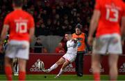 9 November 2019; John Cooney of Ulster kicks a penalty during the Guinness PRO14 Round 6 match between Munster and Ulster at Thomond Park in Limerick. Photo by Brendan Moran/Sportsfile