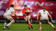 9 November 2019; James Cronin of Munster in action against Sam Carter, left, and Nick Timoney of Ulster during the Guinness PRO14 Round 6 match between Munster and Ulster at Thomond Park in Limerick. Photo by Brendan Moran/Sportsfile