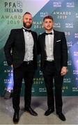 9 November 2019; Shamrock Rovers players Alan Mannus, left, and Lee Grace arrive prior to the PFA Ireland Awards 2019 at The Marker Hotel in Dublin. Photo by Seb Daly/Sportsfile