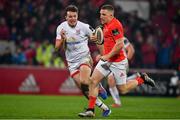 9 November 2019; Andrew Conway of Munster races clear of Jacob Stockdale of Ulster on the way to scoring his side's third try during the Guinness PRO14 Round 6 match between Munster and Ulster at Thomond Park in Limerick. Photo by Brendan Moran/Sportsfile