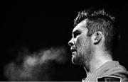 9 November 2019; (EDITOR'S NOTE: Image has been converted to black & white) Peter O’Mahony of Munster breathes the cold air as he is interviewed after during the Guinness PRO14 Round 6 match between Munster and Ulster at Thomond Park in Limerick. Photo by Brendan Moran/Sportsfile