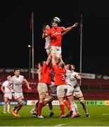 9 November 2019; Peter O’Mahony of Munster wins possession from an Ulster lineout ahead of Alan O’Connor of Ulster during the Guinness PRO14 Round 6 match between Munster and Ulster at Thomond Park in Limerick. Photo by Diarmuid Greene/Sportsfile