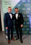 9 November 2019; Daniel Mandroiu of Bohemian FC and Eric Cumberton arrive prior to the PFA Ireland Awards 2019 at The Marker Hotel in Dublin. Photo by Seb Daly/Sportsfile