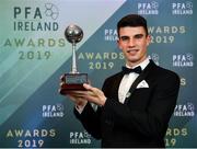 9 November 2019; PFA Ireland First Division Player of the Year Rob Manley of Cabinteely FC is pictured with his award during the PFA Ireland Awards 2019 at The Marker Hotel in Dublin. Photo by Seb Daly/Sportsfile