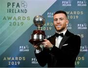 9 November 2019; PFA Ireland Player of the Year Jack Byrne of Shamrock Rovers is pictured with his award during the PFA Ireland Awards 2019 at The Marker Hotel in Dublin. Photo by Seb Daly/Sportsfile