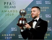 9 November 2019; PFA Ireland Player of the Year Jack Byrne of Shamrock Rovers is pictured with his award during the PFA Ireland Awards 2019 at The Marker Hotel in Dublin. Photo by Seb Daly/Sportsfile