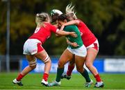 10 November 2019; Sene Naoupu of Ireland is tackled by Kelsey Jones, right, and Alex Callender of Wales during the Women's Rugby International match between Ireland and Wales at the UCD Bowl in Dublin. Photo by David Fitzgerald/Sportsfile