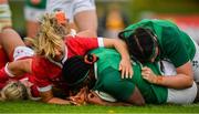 10 November 2019; Linda Djougang of Ireland goes over to score her side's first try during the Women's Rugby International match between Ireland and Wales at the UCD Bowl in Dublin. Photo by David Fitzgerald/Sportsfile