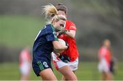10 November 2019; Fiona Claffey of Foxrock - Cabinteely in action against Claire Dunleavey of Kilkerrin - Clonberne during the All-Ireland Ladies Football Senior Club Championship Semi-Final match between Kilkerrin - Clonberne and Foxrock - Cabinteely at the Connacht GAA Centre of Excellence in Claremorris, Co Mayo. Photo by Piaras Ó Mídheach/Sportsfile