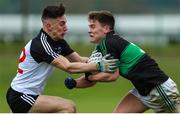 10 November 2019; Kevin O'Donovan of Nemo Rangers in action against Diarmuid Kelly of Newcastle West during the AIB Munster GAA Football Senior Club Championship Quarter-Final match between Nemo Rangers and Newcastle West at Mallow GAA Grounds in Mallow, Cork. Photo by Michael P Ryan/Sportsfile