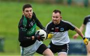 10 November 2019; Luke Connolly of Nemo Rangers in action against Thomas Quilligan of Newcastle West during the AIB Munster GAA Football Senior Club Championship Quarter-Final match between Nemo Rangers and Newcastle West at Mallow GAA Grounds in Mallow, Cork. Photo by Michael P Ryan/Sportsfile