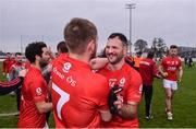 10 November 2019; Derek Hayden, right, and Paul McElligott of Éire Óg celebrate following the AIB Leinster GAA Football Senior Club Championship Quarter-Final match between Éire Óg and Sarsfields at Netwatch Cullen Park in Carlow. Photo by Sam Barnes/Sportsfile